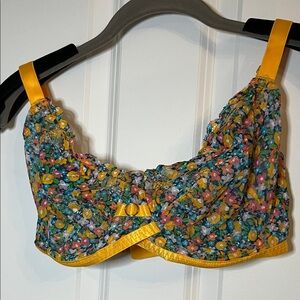 Floral Lace Bralette with Yellow Accents